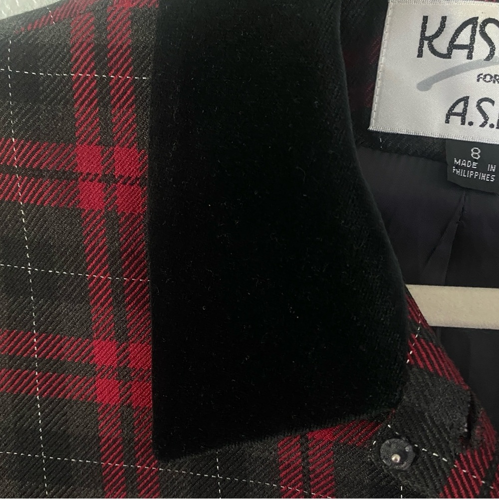 Kasper vintage tartan women’s jacket size 8 velvet collar dark academia preppy - Picture 5 of 9